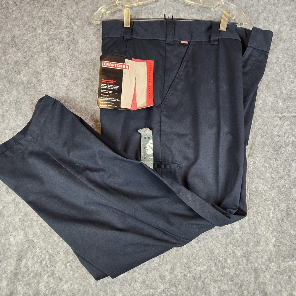 Craftsman Pants Mens 36x30 Blue Twill Work Relaxed Fit Teflon Stain Resistant